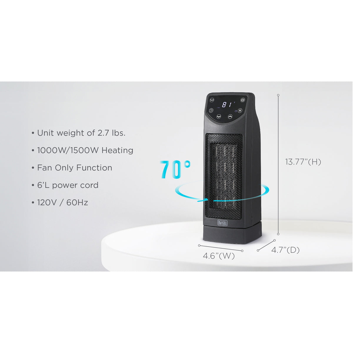 BLACK+DECKER BHTC650R 1,500-Watt Oscillating Ceramic Space Heater with Remote