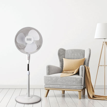 BLACK+DECKER BFSR16W 16-Inch Stand Fan with Remote, White