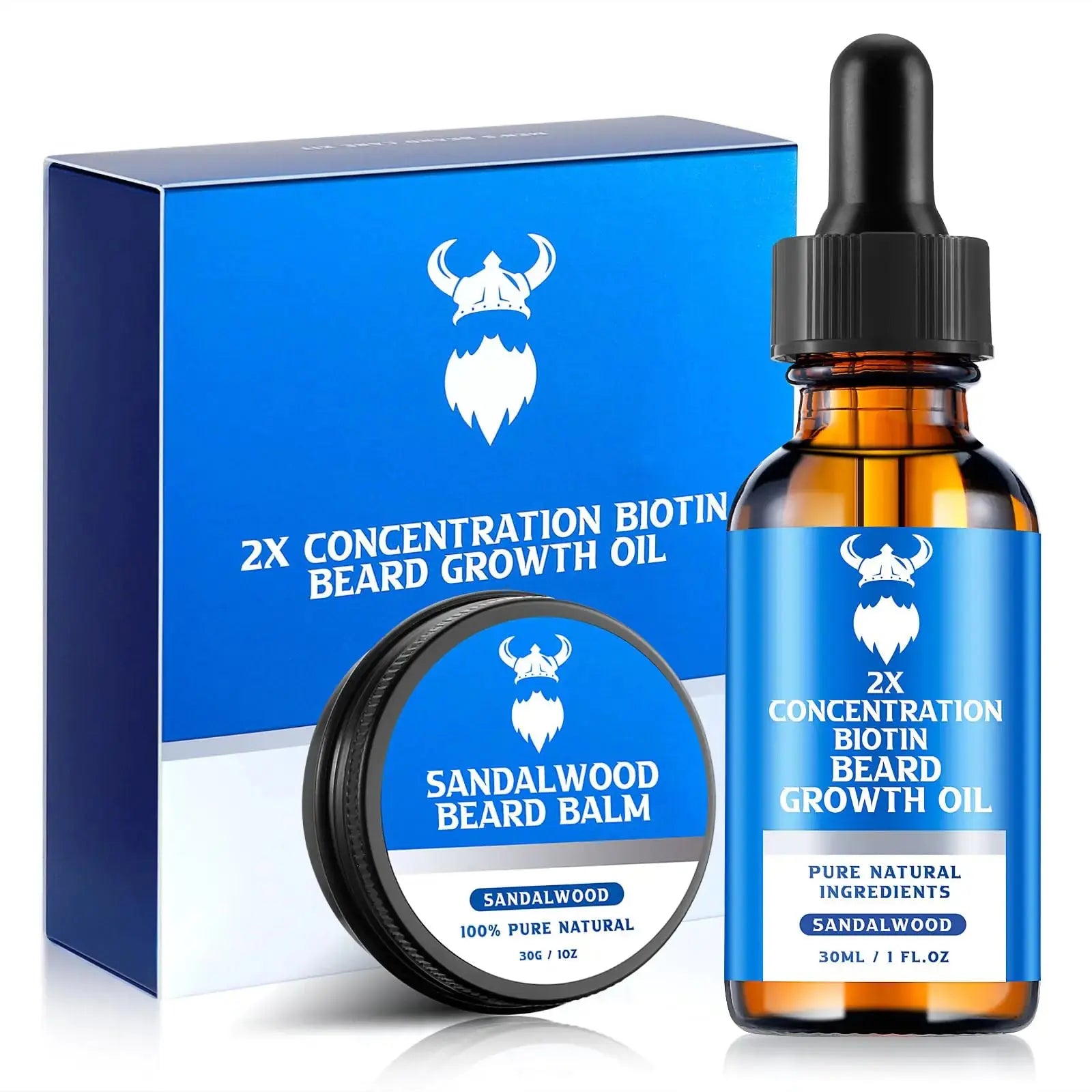 Beard Growth Oil & Beard Balm - Beard Growth Kit with 2X Concentration Biotin for Men Natural Ingredients with Argan Oil Jojoba Oil and Vitamin (Sandalwood) Atticus Goods