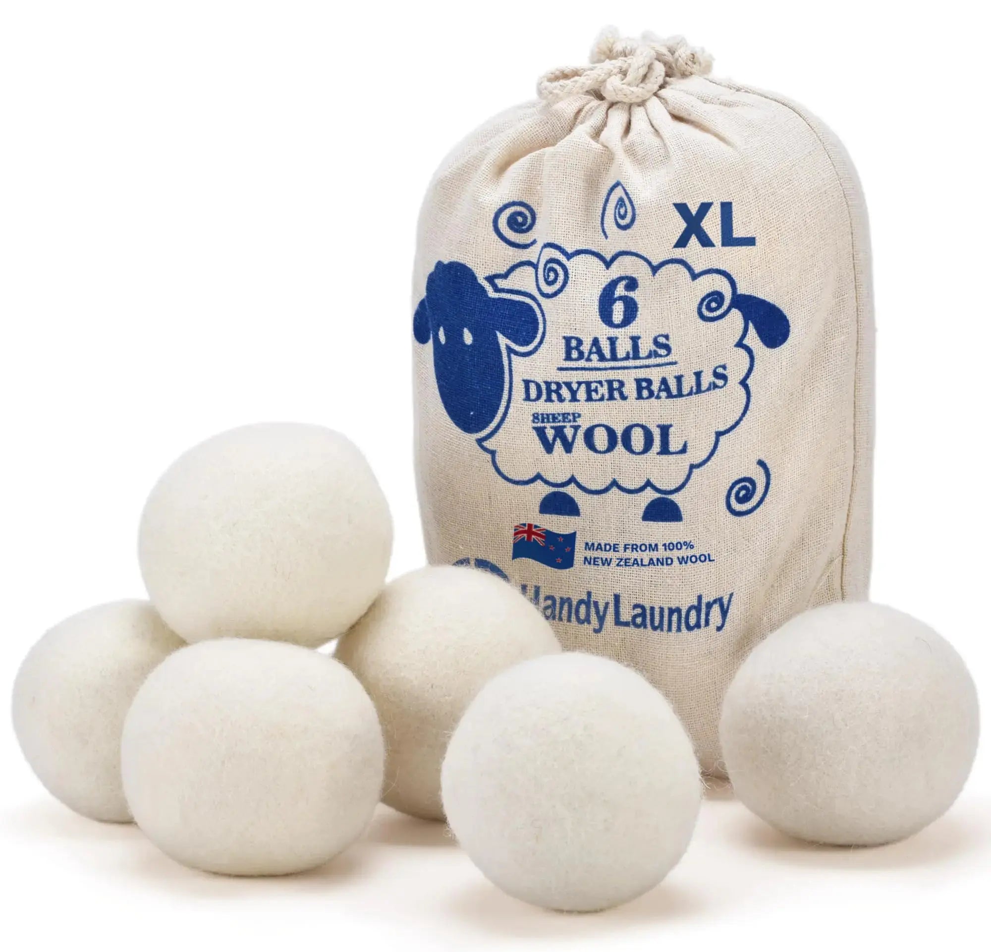 Handy Laundry Sheep Wool Dryer Balls Pack of 6 Premium 100% Natural XL Fabric Softener Reusable Saves Drying Time Atticus Goods