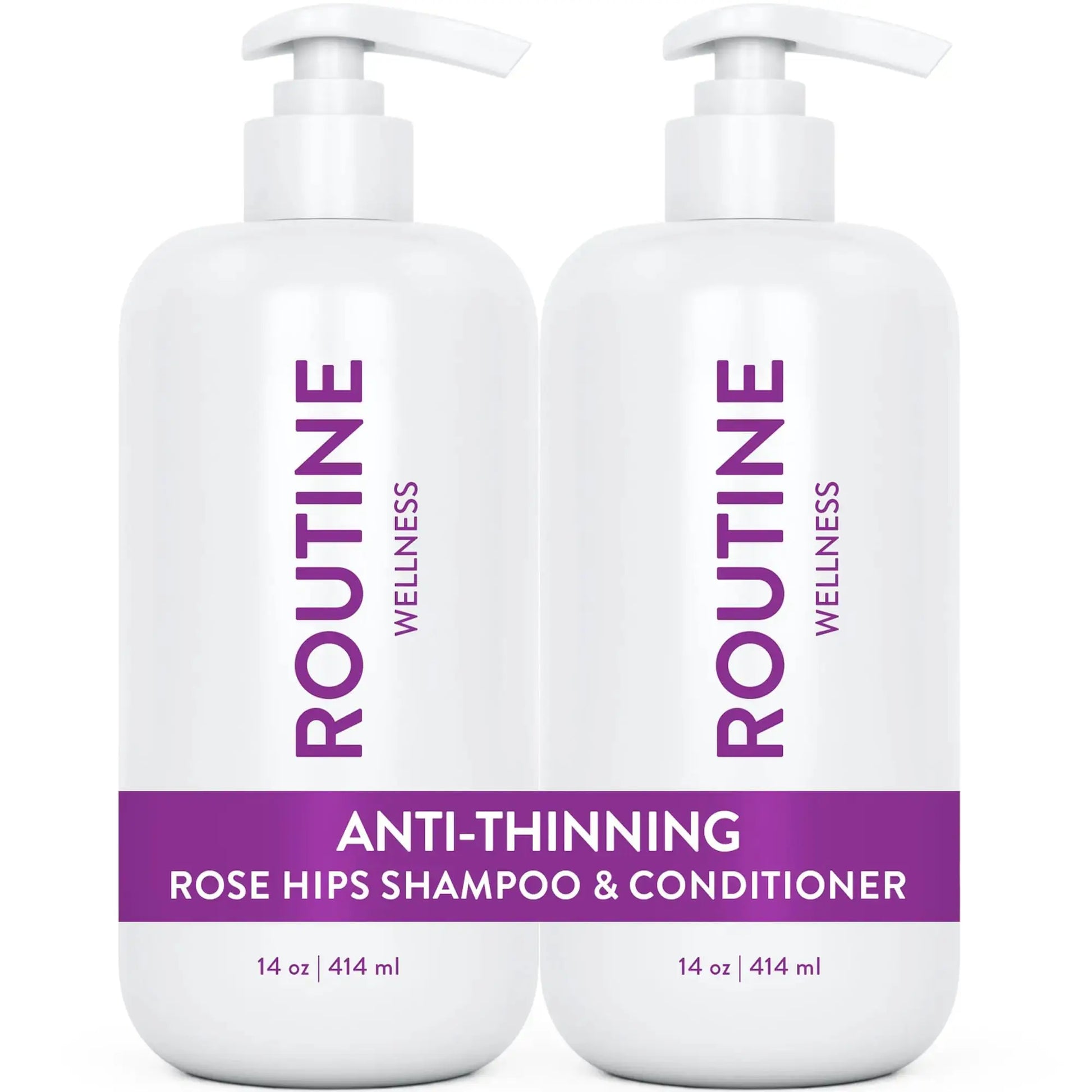 Routine Wellness Anti-Thinning Shampoo and Conditioner Set for Thinning Hair - Biotin DHT Blocker Women & Men - Color Safe Shampoo for Hair Loss & Healthier Growth - Rose Hips (Pack of 2) Atticus Goods