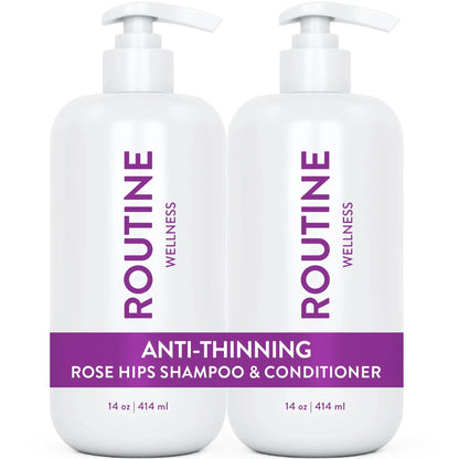 Routine Wellness Anti-Thinning Shampoo and Conditioner Set for Thinning Hair - Biotin DHT Blocker Women & Men - Color Safe Shampoo for Hair Loss & Healthier Growth - Rose Hips (Pack of 2) Atticus Goods