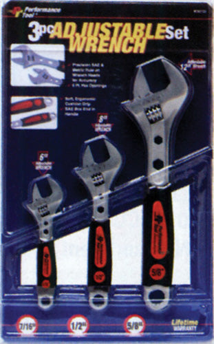 Performance Tool W30703 3-Piece Adjustable Wrench Set for Versatile Hand Tool Applications