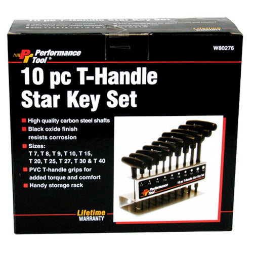 Performance Tool W80276 10-Piece T-Handle Star Key Set