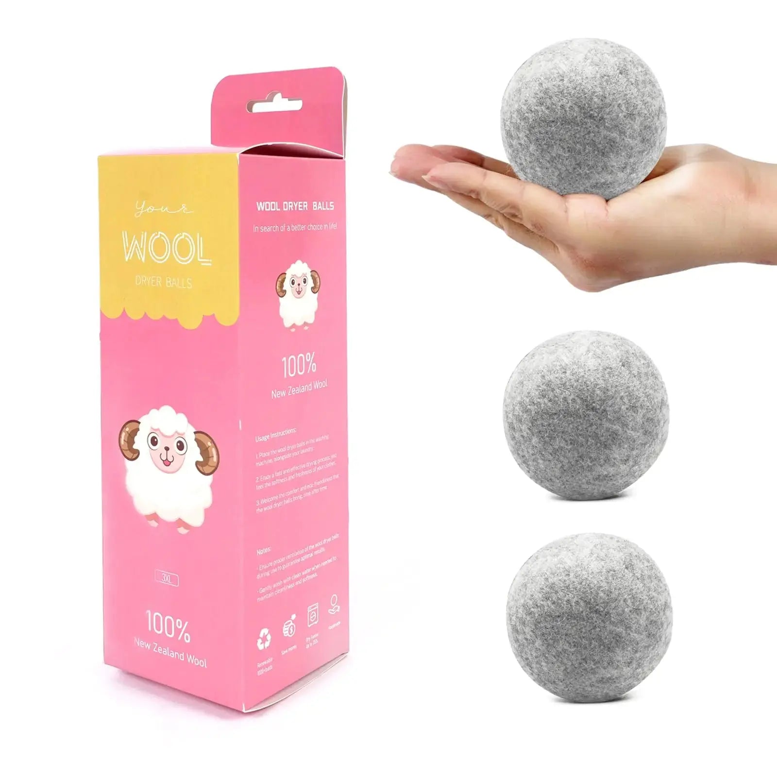 Wool Dryer Balls Handmade 3 Pack XLorganic wool dryer balls laundry reusable 1000 Loads100% Natural New Zealand Wool Fabric Softener-anti static laundryReduces Drying TimeBaby Safe & Odorless Gray Atticus Goods